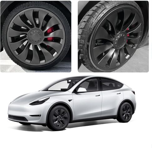 Rim Protector for Tesla Model Y 21 Inches ABS Rim Hubcap Cover Rim Guard Wheel Covers Car Protection Tire Trim Rings, Tesla Model Y Accessories, Black, 4 pcs in Kuwait