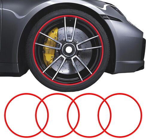 Automotive Alloy Wheel Rim Protector - Covering The Entire Rim of The Wheel hub - Strips for Curb Rash Prevention - Set of 4 Rim Protector Easy to Install (Red, 17 Inch) in Kuwait
