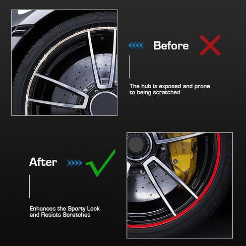 Automotive Alloy Wheel Rim Protector - Covering The Entire Rim of The Wheel hub - Strips for Curb Rash Prevention - Set of 4 Rim Protector Easy to Install (Red, 17 Inch) in Saudi Arabia