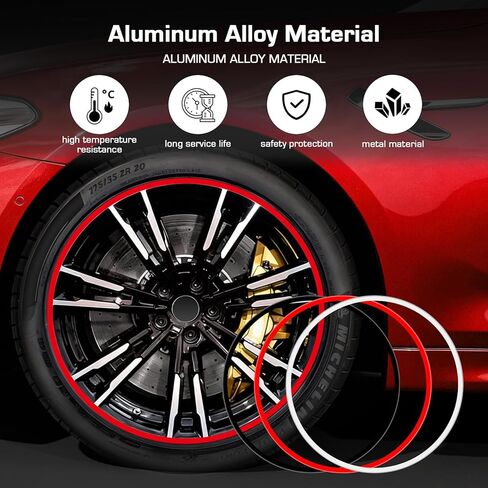 Automotive Alloy Wheel Rim Protector - Covering The Entire Rim of The Wheel hub - Strips for Curb Rash Prevention - Set of 4 Rim Protector Easy to Install (Red, 17 Inch) in Saudi Arabia