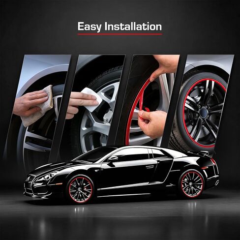 Automotive Alloy Wheel Rim Protector - Covering The Entire Rim of The Wheel hub - Strips for Curb Rash Prevention - Set of 4 Rim Protector Easy to Install (Red, 17 Inch) in Saudi Arabia