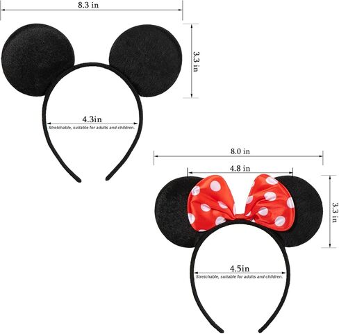 CHuangQi 20 pcs Mouse Ears Headbands Solid Black Ears & Polka Dots Red Bow, Boys & Girls Birthday Party Supplies in Kuwait