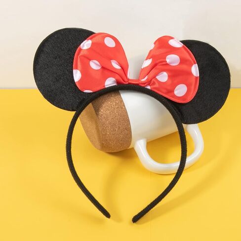 CHuangQi 20 pcs Mouse Ears Headbands Solid Black Ears & Polka Dots Red Bow, Boys & Girls Birthday Party Supplies in Kuwait
