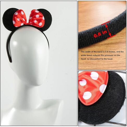 CHuangQi 20 pcs Mouse Ears Headbands Solid Black Ears & Polka Dots Red Bow, Boys & Girls Birthday Party Supplies in Kuwait