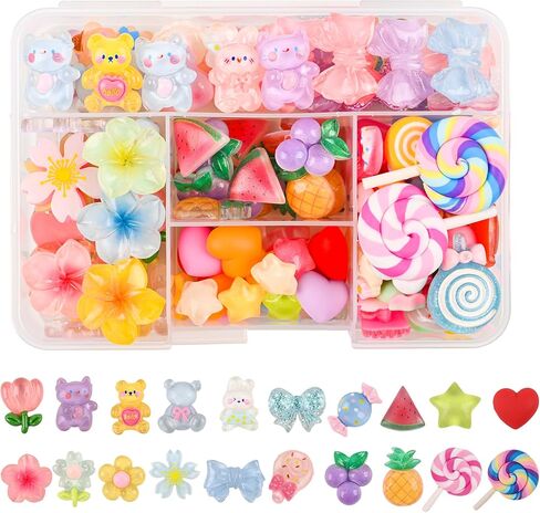 128PCS Cute Resin Charms Kawaii Flatback Resin Animals Flowers Candy Charm Embellishments for Slime Phone Junk Cases,Scrapbooking Crafts & DIY Decoration in Kuwait