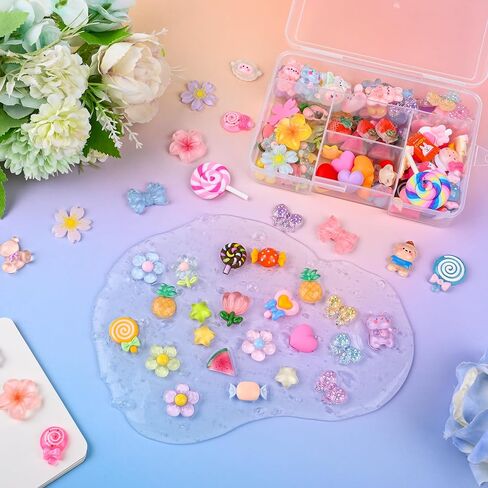 128PCS Cute Resin Charms Kawaii Flatback Resin Animals Flowers Candy Charm Embellishments for Slime Phone Junk Cases,Scrapbooking Crafts & DIY Decoration in Kuwait