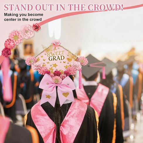 Mverse Graduation Cap Decorations Kit 2026-3D Paper Flowers & Gold Butterflies for Grad Cap Topper - DIY Flower Stickers, Glitter Letters & Pearls for Crafts & Shadow Box (Pink) in Kuwait