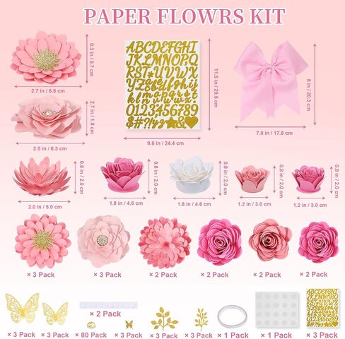Mverse Graduation Cap Decorations Kit 2026-3D Paper Flowers & Gold Butterflies for Grad Cap Topper - DIY Flower Stickers, Glitter Letters & Pearls for Crafts & Shadow Box (Pink) in Kuwait