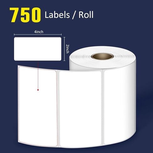 L LIKED 4" x 2" Direct Thermal Labels, Permanent Adhesive Barcode Shipping Labels & Compatible with Rollo, Zebra and Other Desktop Printers (1 Roll, 750 Labels) in Kuwait