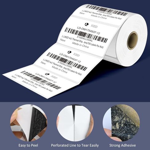 L LIKED 4" x 2" Direct Thermal Labels, Permanent Adhesive Barcode Shipping Labels & Compatible with Rollo, Zebra and Other Desktop Printers (1 Roll, 750 Labels) in Kuwait