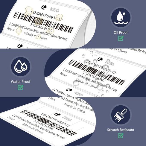 L LIKED 4" x 2" Direct Thermal Labels, Permanent Adhesive Barcode Shipping Labels & Compatible with Rollo, Zebra and Other Desktop Printers (1 Roll, 750 Labels) in Kuwait