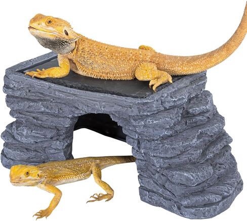 REPTI ZOO Reptile Hide Cave with Slate Stone, Large Reptile Hideout with Heat Storage Basking Platform, Terrarium Climbing Rock Shale for Lizard, Gecko, Iguanas, Turtle (10x4.3x6 inch) in Kuwait