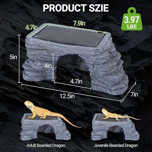 REPTI ZOO Reptile Hide Cave with Slate Stone, Large Reptile Hideout with Heat Storage Basking Platform, Terrarium Climbing Rock Shale for Lizard, Gecko, Iguanas, Turtle (10x4.3x6 inch) in Kuwait