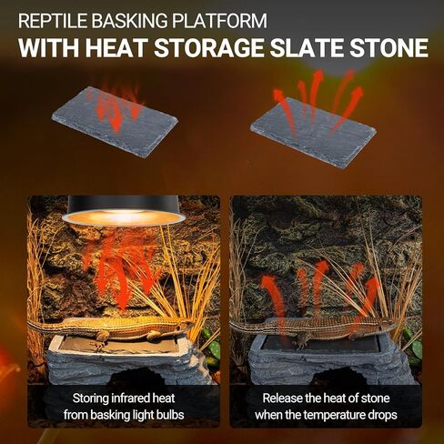 REPTI ZOO Reptile Hide Cave with Slate Stone, Large Reptile Hideout with Heat Storage Basking Platform, Terrarium Climbing Rock Shale for Lizard, Gecko, Iguanas, Turtle (10x4.3x6 inch) in Kuwait