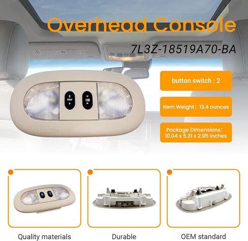 Overhead Console with LED Dome Map Light Sunroof Switch Fit Ford F150 2004-2008, Lincoln Mark LT 2006-2008 ,OEM 7L3Z-18519A70-BA 7L3Z-18519A70-BC , Cab Interior Ceiling Reading Lamp Assembly Beige in Kuwait
