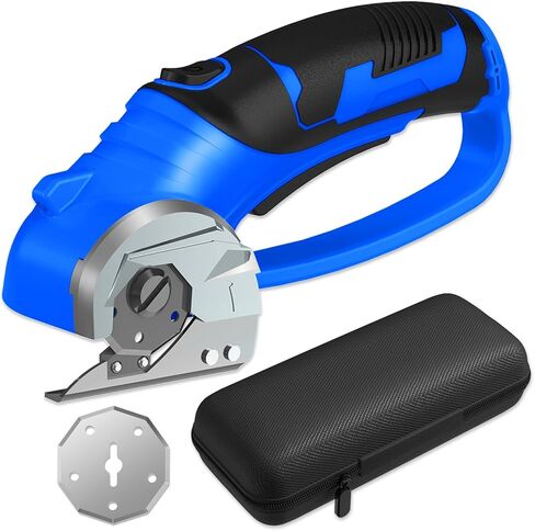 Cordless Electric Scissors, 4V Box Cutter & Cardboard Cutter with 2 Titanium Blades - Rotary Cutter with LED Light for Fabric, Leather, Carpet, Plastic, Crafting + Storage Case (Green) in Saudi Arabia