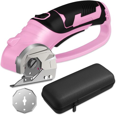 Cordless Electric Scissors, 4V Box Cutter & Cardboard Cutter with 2 Titanium Blades - Rotary Cutter with LED Light for Fabric, Leather, Carpet, Plastic, Crafting + Storage Case (Green) in Saudi Arabia