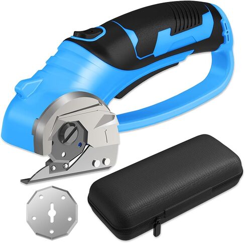 Cordless Electric Scissors, 4V Box Cutter & Cardboard Cutter with 2 Titanium Blades - Rotary Cutter with LED Light for Fabric, Leather, Carpet, Plastic, Crafting + Storage Case (Green) in Saudi Arabia