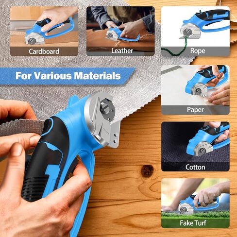 Cordless Electric Scissors, 4V Box Cutter & Cardboard Cutter with 2 Titanium Blades - Rotary Cutter with LED Light for Fabric, Leather, Carpet, Plastic, Crafting + Storage Case (Green) in Saudi Arabia