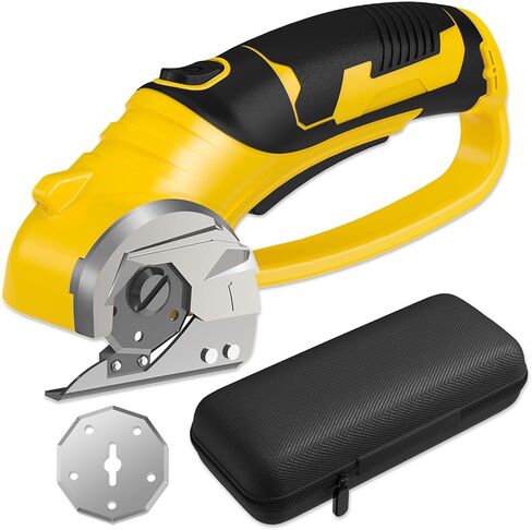 Cordless Electric Scissors, 4V Box Cutter & Cardboard Cutter with 2 Titanium Blades - Rotary Cutter with LED Light for Fabric, Leather, Carpet, Plastic, Crafting + Storage Case (Green) in Saudi Arabia