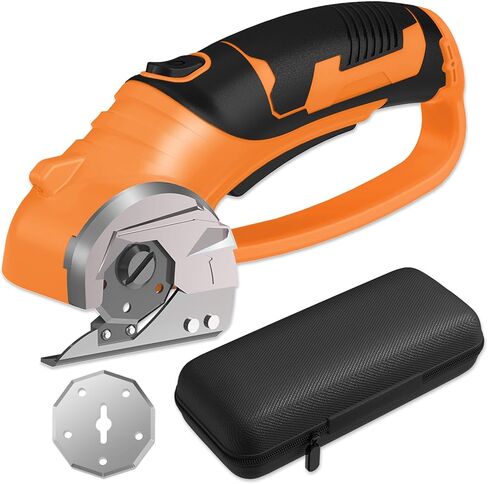 Cordless Electric Scissors, 4V Box Cutter & Cardboard Cutter with 2 Titanium Blades - Rotary Cutter with LED Light for Fabric, Leather, Carpet, Plastic, Crafting + Storage Case (Green) in Saudi Arabia
