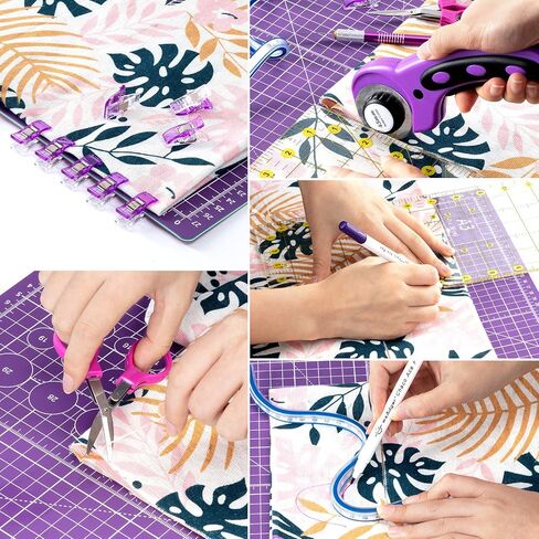 Nicecho Rotary Cutter Set,Sewing Quilting Supplies,45mm Fabric Cutters,A3 Cutting Mat for Sewing,Acrylic Rulers,Scissors,Exacto Knife,Clips,Beginners Sewing Accessories,Fabric Cutter Kit in Kuwait