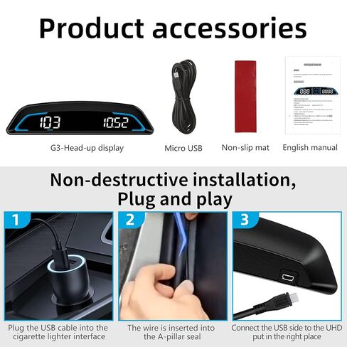 Digital GPS Speedometer HUD for Cars, 5.5" Large LCD Display with MPH/KMH, Overspeed & Fatigue Driving Alerts, Trip Meter, Auto Brightness, USB Plug & Play Universal Head Up Display for All Vehicles in Kuwait