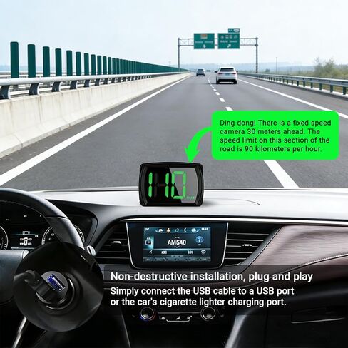 Speedometer HUD for Cars Trucks Motorcycles USB Plug & Play Digital MPH Speed Meter Head Up Display, GPS Speedometer, in-Vehicle HUD Head-up Display with Shading Plate Car Charger Adapter in Kuwait
