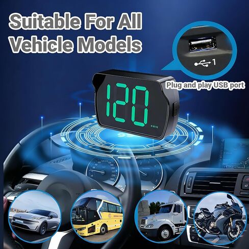 Speedometer HUD for Cars Trucks Motorcycles USB Plug & Play Digital MPH Speed Meter Head Up Display, GPS Speedometer, in-Vehicle HUD Head-up Display with Shading Plate Car Charger Adapter in Kuwait