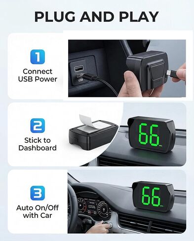 GPS Digital Speedometer for Car MPH, Heads up Display for Car, USB Cable Plug and Play, Automatic Brightness Adjustment, Speed Display for Drivers Golf Cart Truck SUV All Vehicles, LED Font Display in Kuwait