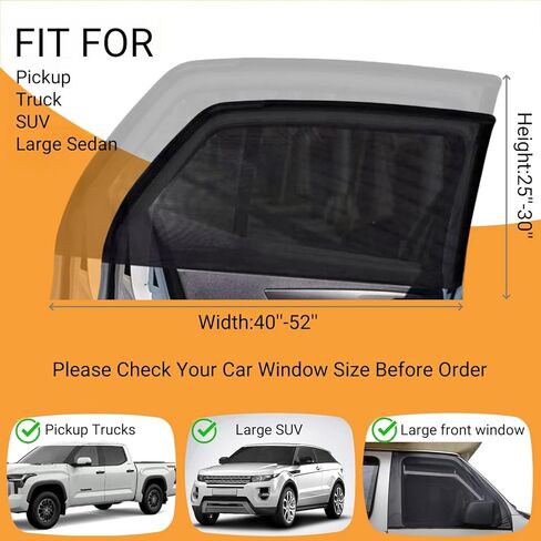 2Pack Large Size Super Elastic 42" to 53" Car Window Sunshades, for Large SUV, Pickup, Truck, Minivan, Breathable Mesh Window Screen, Side Window Screen for Car Camping in Kuwait