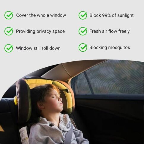 2Pack Large Size Super Elastic 42" to 53" Car Window Sunshades, for Large SUV, Pickup, Truck, Minivan, Breathable Mesh Window Screen, Side Window Screen for Car Camping in Kuwait