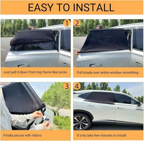 2Pack Large Size Super Elastic 42" to 53" Car Window Sunshades, for Large SUV, Pickup, Truck, Minivan, Breathable Mesh Window Screen, Side Window Screen for Car Camping in Kuwait