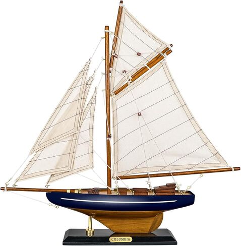 SAILINGSTORY Wooden Sailboat Decor Ship Model Yacht Classic America's Cup Racer Columbia 1901 Replica, Navy in Kuwait