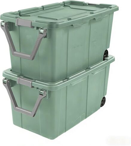 40-gallon plastic storage boxes with snap-on lids and handles, light green, 2-pack in Kuwait