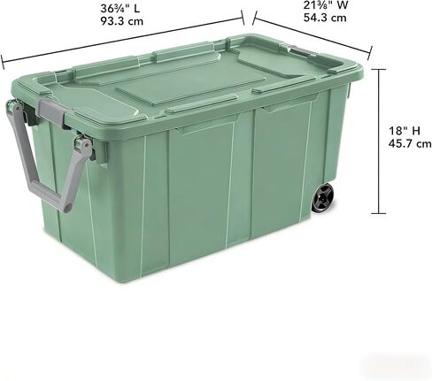40-gallon plastic storage boxes with snap-on lids and handles, light green, 2-pack in Kuwait