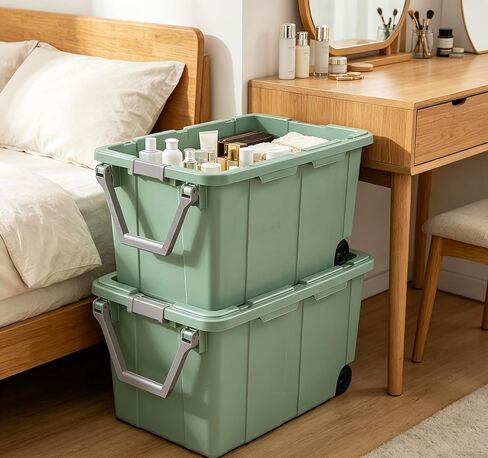 40-gallon plastic storage boxes with snap-on lids and handles, light green, 2-pack in Kuwait