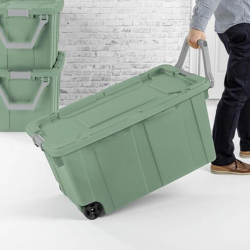 40-gallon plastic storage boxes with snap-on lids and handles, light green, 2-pack in Kuwait