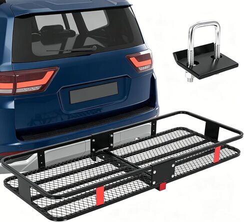 72" x 30" Fold-Up Hitch Cargo Carrier with Hitch Lock and Reflective Safety Panels – 600 Lbs Capacity Hitch Mount Cargo Carrier Fits 2" Receiver for SUVs, Trucks & Off-Road Vehicles in Kuwait