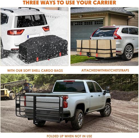72" x 30" Fold-Up Hitch Cargo Carrier with Hitch Lock and Reflective Safety Panels – 600 Lbs Capacity Hitch Mount Cargo Carrier Fits 2" Receiver for SUVs, Trucks & Off-Road Vehicles in Kuwait