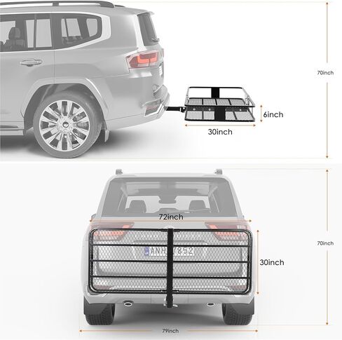 72" x 30" Fold-Up Hitch Cargo Carrier with Hitch Lock and Reflective Safety Panels – 600 Lbs Capacity Hitch Mount Cargo Carrier Fits 2" Receiver for SUVs, Trucks & Off-Road Vehicles in Kuwait