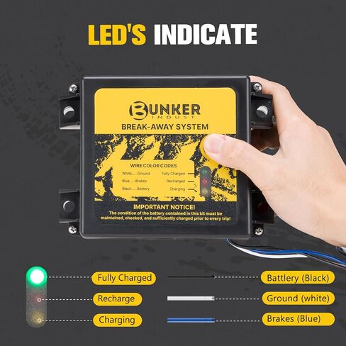 BUNKER INDUST Trailer Brake Away Kit with 12V 5AH Battery Built-in Charger and Switch, Trailer Breakaway System for for Trailer Caravan Towable RV Vehicle in Kuwait