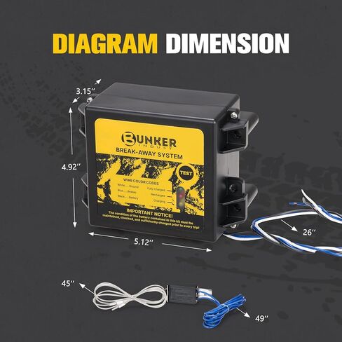 BUNKER INDUST Trailer Brake Away Kit with 12V 5AH Battery Built-in Charger and Switch, Trailer Breakaway System for for Trailer Caravan Towable RV Vehicle in Kuwait