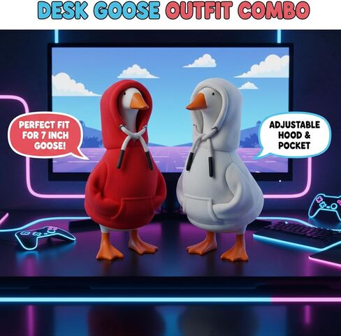 Desk Goose Outfits, Porch Goose Outfits, 2 PCS 7 Inches Red and White Porch Geese Costume Accessories, Cute Desk Goose Clothes with Adjustable Hood, Desktop Geese for Table Decoration in Kuwait