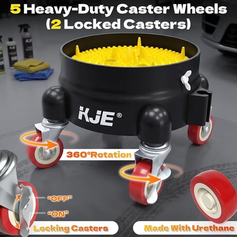 KJE Bucket Dolly with Wheels, 360° Rolling Car Wash Buckets Dolly for Detailing, Rolling Wash Bucket with 5 Wheels and 2 Locking Casters, Compatible with 2.5-7 Gallon Buckets, Supports Up to 300 lbs in Kuwait