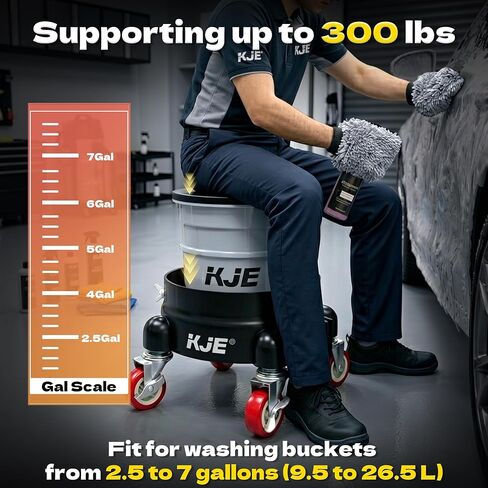 KJE Bucket Dolly with Wheels, 360° Rolling Car Wash Buckets Dolly for Detailing, Rolling Wash Bucket with 5 Wheels and 2 Locking Casters, Compatible with 2.5-7 Gallon Buckets, Supports Up to 300 lbs in Kuwait