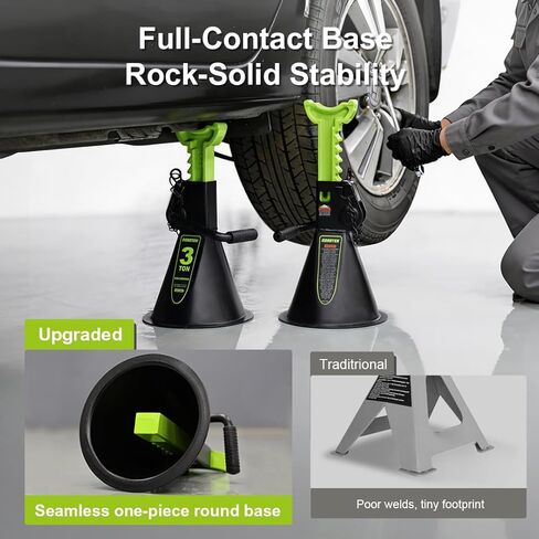 Jack Stands, 3 Ton (6,000 lbs) Heavy Duty Car Jack Stands with Seamless Round Steel Base, 10.8"-16.6" Adjustable with Double Locking, for Lifting SUV, Truck, and Car, 1 Pair in Kuwait
