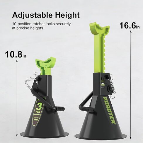Jack Stands, 3 Ton (6,000 lbs) Heavy Duty Car Jack Stands with Seamless Round Steel Base, 10.8"-16.6" Adjustable with Double Locking, for Lifting SUV, Truck, and Car, 1 Pair in Kuwait