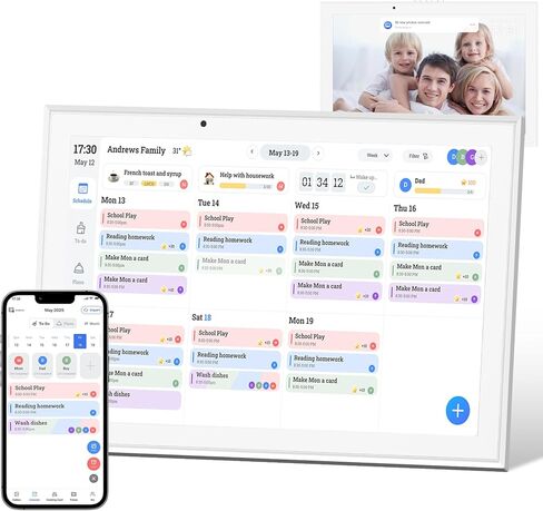 تقويم رقمي مقاس 10.1 بوصة ومخطط ذكي بشاشة تعمل باللمس، تقويم إلكتروني مع مخطط مهام لجداول الأسرة وتخطيط الوجبات، إطار صور رقمي قابل للتثبيت على الحائط، هدايا للنساء والرجال (أبيض) in Kuwait