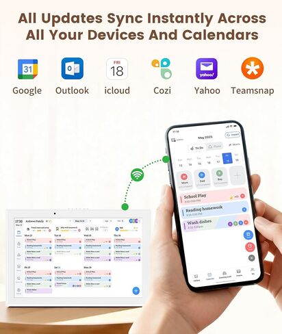 تقويم رقمي مقاس 10.1 بوصة ومخطط ذكي بشاشة تعمل باللمس، تقويم إلكتروني مع مخطط مهام لجداول الأسرة وتخطيط الوجبات، إطار صور رقمي قابل للتثبيت على الحائط، هدايا للنساء والرجال (أبيض) in Kuwait